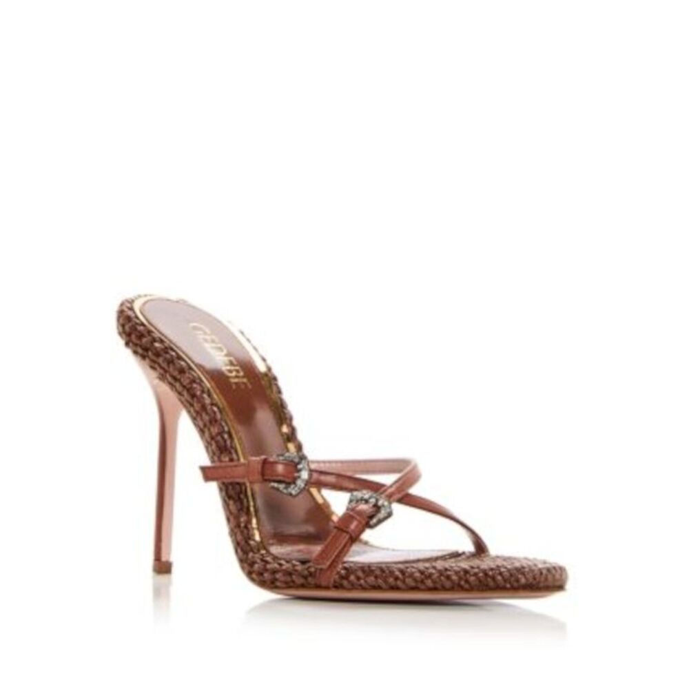 GEDEBE Womens Brown Straps Woven Jilla Pointed Toe Stiletto Heeled Sandal 39